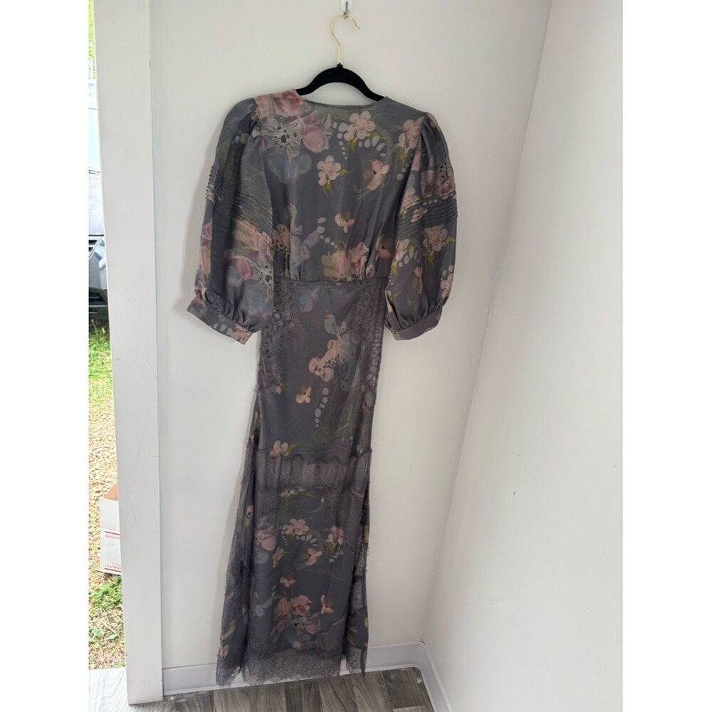 Cynthia Rowley Collection XS Silk Claud Floral Lace Maxi Dress Puff Sleeves - Picture 5 of 6